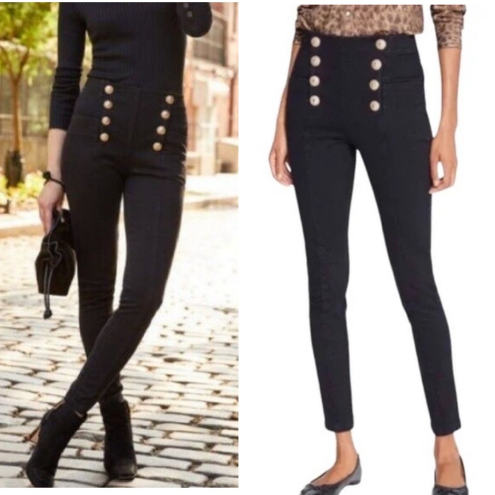 J. McLaughlin Hastings Black Denim Gold Sailor Buttons High Rise Ankle Jeans - 4